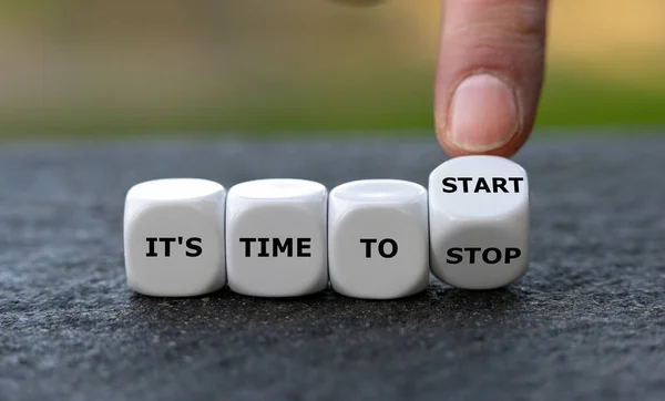 Hand Turn Dice Changes Expression Time Stop Time Start — Stock Photo, Image