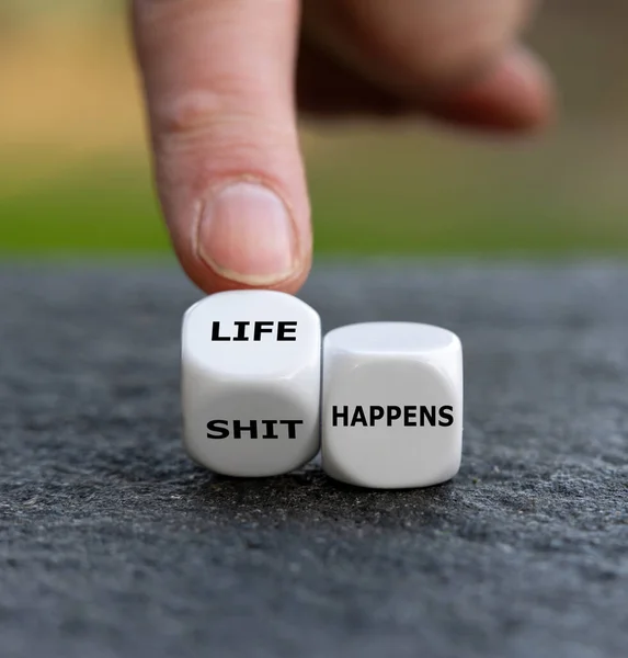 Hand Turns Dice Changes Expression Shit Happens Life Happens — Stockfoto