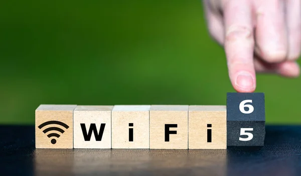 Hand Turns Cube Changes Expression Wifi5 Wifi6 — Stock Photo, Image