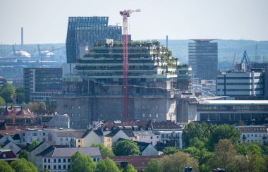 More than 4000 trees are planted on top of a world war 2 bunker in Hamburg, Germany. On May 15th 2023 the green roof project is still under construction.	