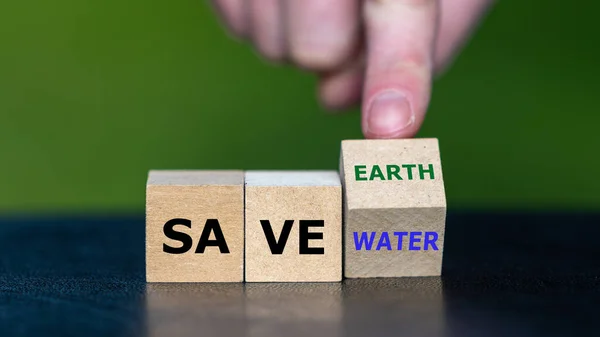 Cubos Madeira Formam Expressão Economizar Água Salvar Terra — Fotografia de Stock