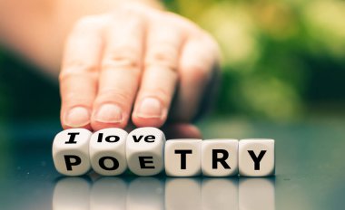 Dice form the expression 'I love poetry'. clipart