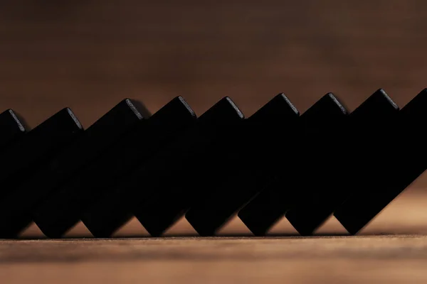 Closeup Shot Chain Reaction Black Domino Tiles Falling Concept Plans — Stock Photo, Image