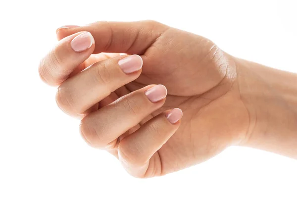 Close Mão Feminina Com Pele Macia Bela Manicure Francesa Fundo — Fotografia de Stock