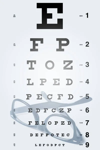 Achtergrond Met Oogkaart Voor Het Testen Van Gezichtsscherpte Zwarte Bril — Stockfoto