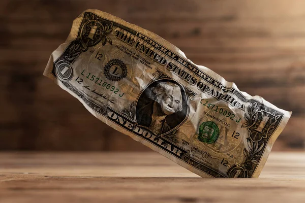 Closeup Shot Crumpled One Dollar Bill Stuck Gap Floor — Stock Photo, Image