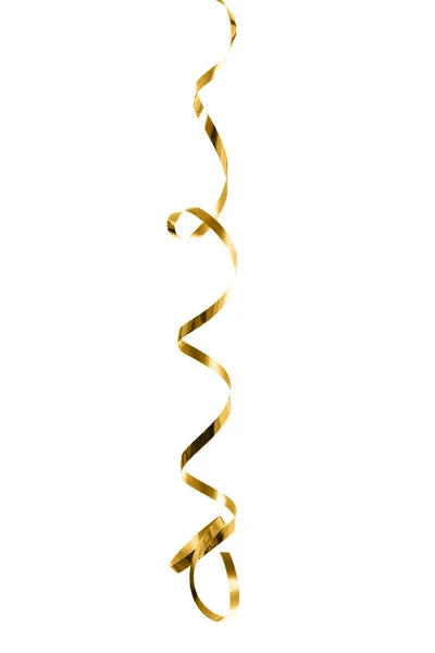 Golden Curly Gift Ribbon Isolated White Background — Stock Photo, Image