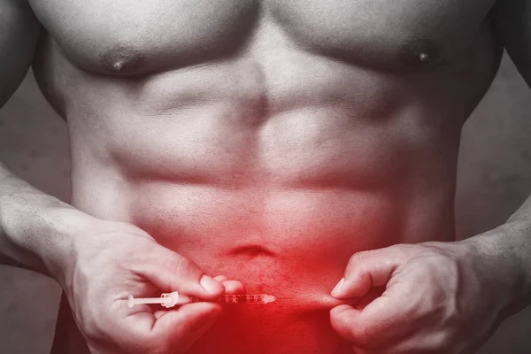 Muskulös Kroppsbyggare Beredd Att Göra Subkutan Injektion Magen — Stockfoto