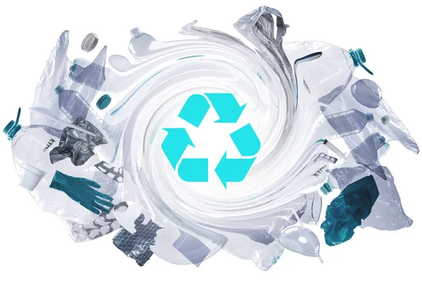 Pilha Resíduos Plástico Símbolo Reciclagem Conceitos Reciclagem Plástico Greenwashing — Fotografia de Stock