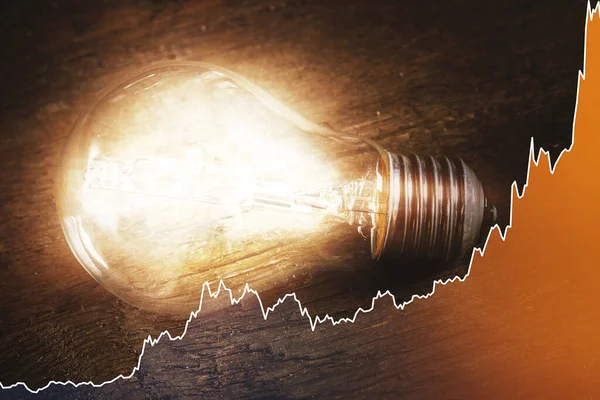 Žárovky Stoupající Diagramy Jisker Reprezentující Současné Vysoké Ceny Elektřiny Během — Stock fotografie