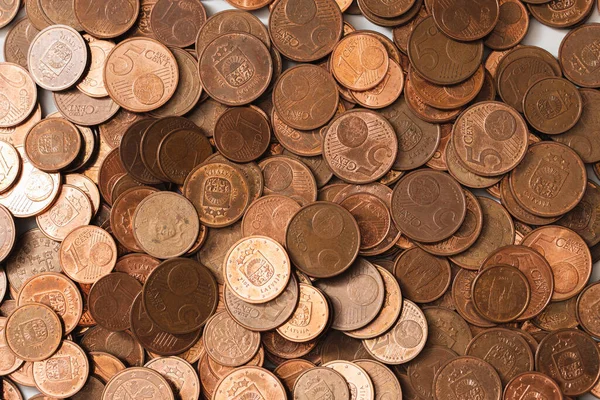 Nahaufnahme Eines Großen Haufens Glänzender Kupfer Euromünzen Von Geringem Wert — Stockfoto