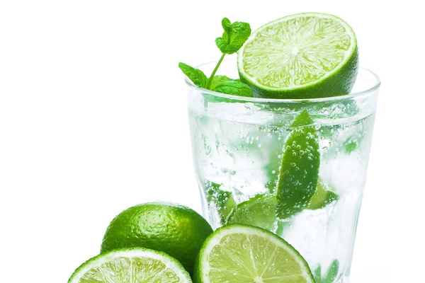 Glass Mojito Highball Cocktail Refreshing Drink Lime Mint White Background — Stock Photo, Image