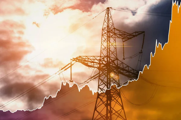 Wieża Transmisyjna Rosnący Wykres Cen Energii Elektrycznej Podczas Światowego Kryzysu — Zdjęcie stockowe