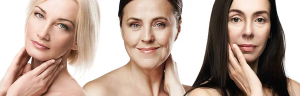 Grupo Diferentes Mujeres Mediana Edad Buen Aspecto Con Piel Arrugada — Foto de Stock