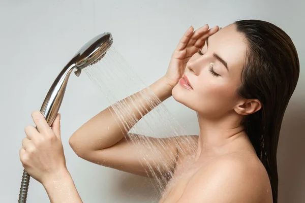 Beautiful Sensual Woman Washing Shower Spray — Stock Photo, Image