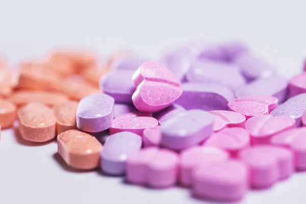 Closeup Shot Pile Colorful Vitamin Pills White Background — Stock Photo, Image