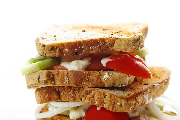 Closeup Delicious Vegetarian Homemade Sandwich White Background — Stock Photo, Image