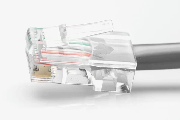 Primer Plano Del Cable Ethernet Con Enchufe Sobre Fondo Blanco —  Fotos de Stock