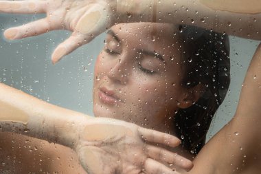 Güzel ve şehvetli bir kadının portresi ıslak camla çekilmiş.