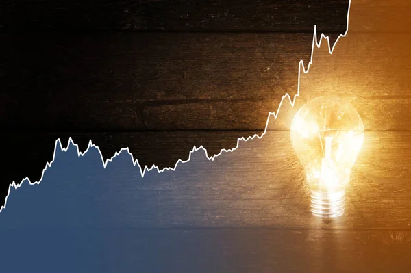 Light Bulb Rising Chart Representing Current Electricity Price — Stock Photo, Image