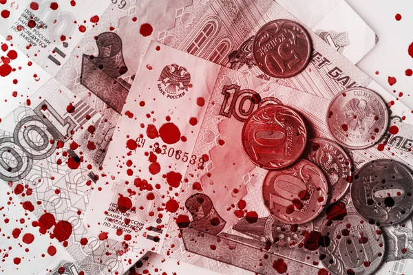 Blod Och Ryska Rubel Pengar Begreppet Olaglig Kriminell Inkomst Och — Stockfoto