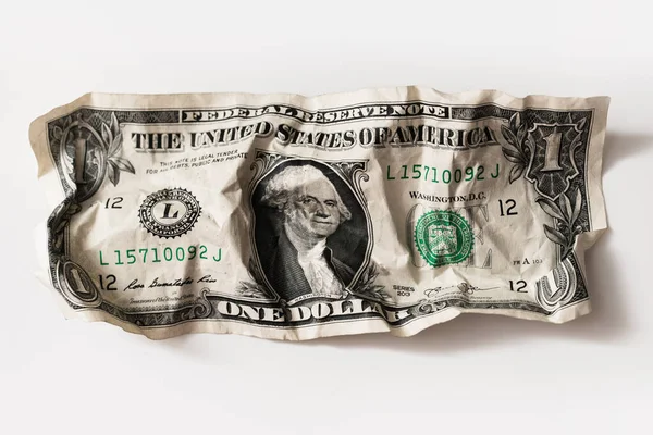 Tiro Perto Uma Nota Dólar Desgastada Conceito Crise Financeira Pobreza — Fotografia de Stock