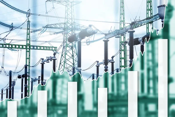 Power Plant Details Raising Histogram Chart Representing Electricity Prices Rise — Stock Photo, Image