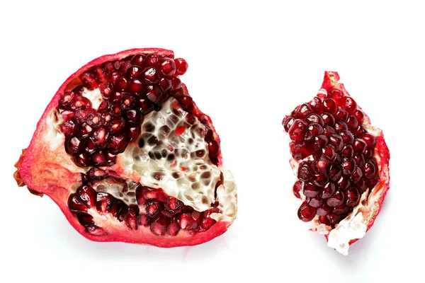 Closeup Opened Fresh Red Pomegranate White Background — Stock Photo, Image