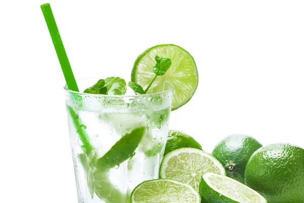 Glas Mojito Highball Cocktail Oder Erfrischendes Getränk Mit Limette Und — Stockfoto