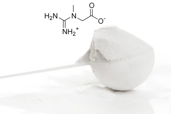 Kreatin Monohidrat Takviyesi Kimyasal Formülle Kepçenin Kapatılması — Stok fotoğraf