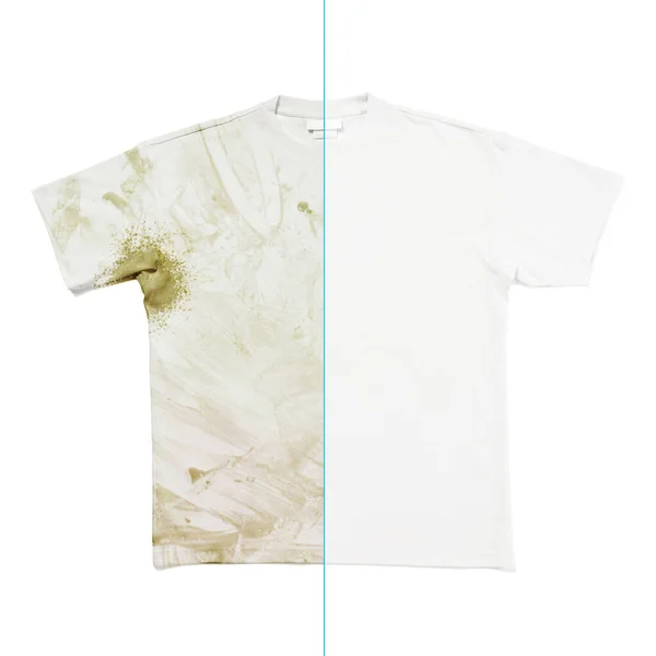 Comparison White Shirt Using Laundry Detergent Bleach White Background — Stock Photo, Image