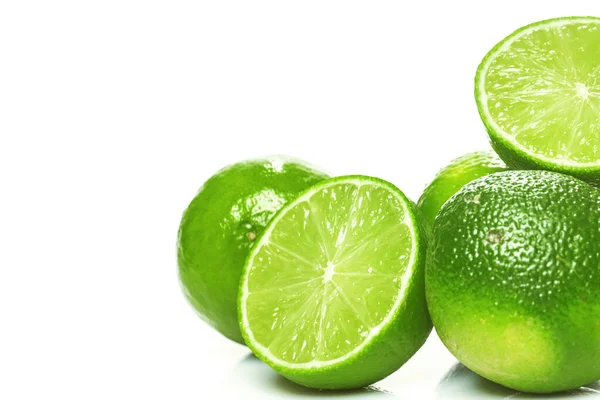Closeup Fresh Green Lime Fruits White Background — Stock Photo, Image