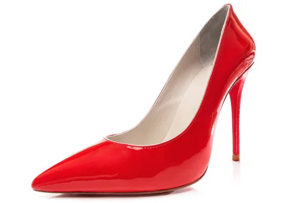 Primeros Planos Del Zapato Tacón Rojo Sobre Fondo Blanco —  Fotos de Stock