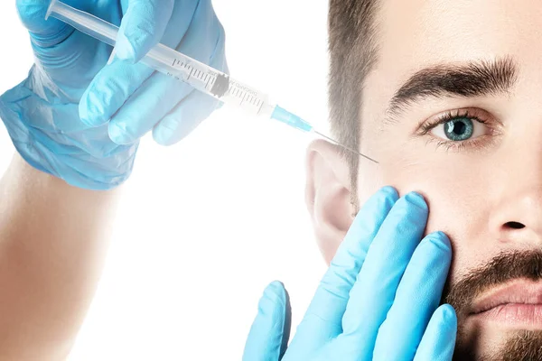 Young Handsome Man Receiving Facial Injection Skin Rejuvenation — Stock Photo, Image
