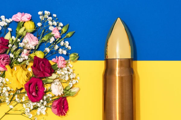 Pacifism Non Violence Movement Big Bullet Bunch Different Flowers Ukrainian — Stock Photo, Image