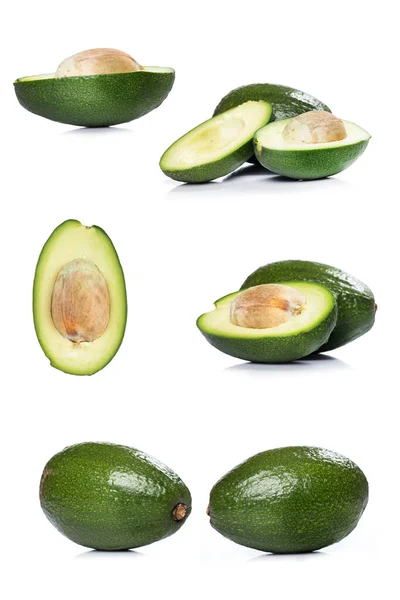 Verzameling Van Verschillende Avocado Vruchten Geïsoleerd Witte Achtergrond — Stockfoto
