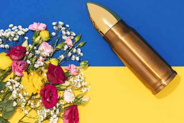 Pacifism Non Violence Movement Big Bullet Bunch Different Flowers Ukrainian — Stock Photo, Image