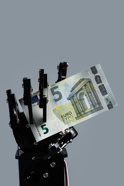 Robotisk Hand Med Hundra Eurosedlar Investeringar Artificiell Intelligens Teknik Och — Stockfoto