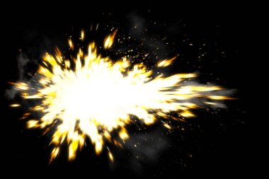 Siyah arka plana karşı gerçekçi ve detaylı namlu alevi. Tasarım elementi.