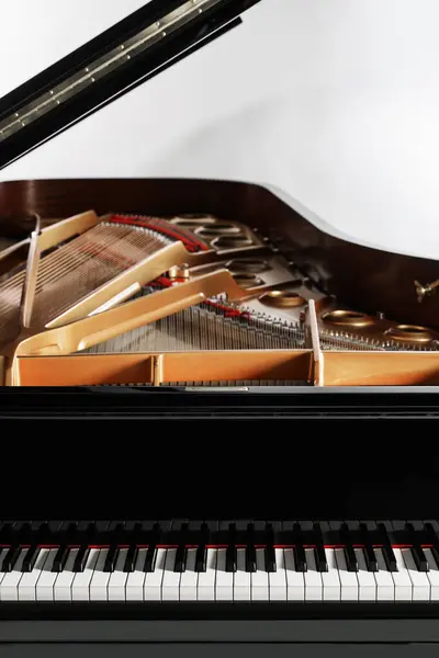Luxury Grand Piano Open Lid Gray Background — Stock Photo, Image