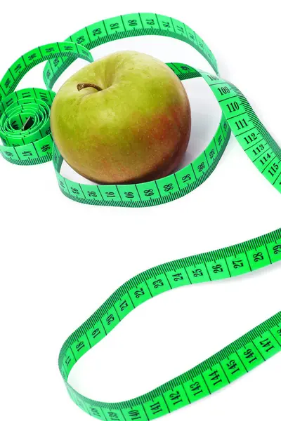 Fresh Apple Green Tape Measure White Background — Stock Photo, Image