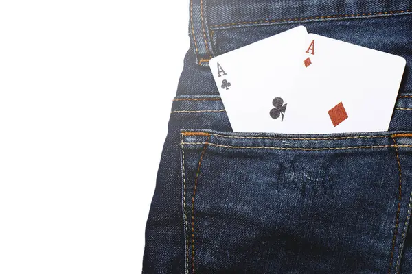 Pair Aces Cards Pocket Navy Blue Jeans — Stock Photo, Image