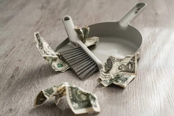 Faraş Fırça Yere Saçılmış Bir Dolarlık Banknotlar — Stok fotoğraf