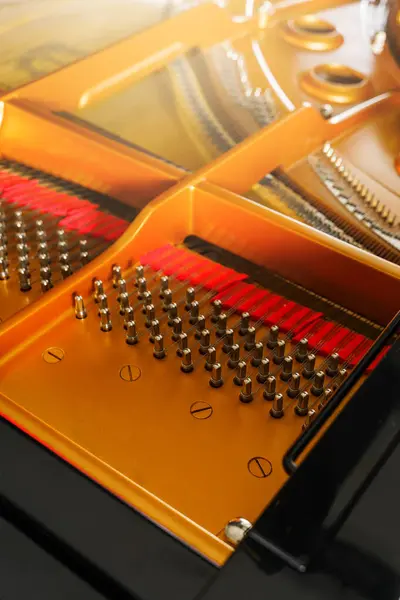 Detalhes Internos Piano Cauda Luxo Como Martelos Cordas Pinos — Fotografia de Stock