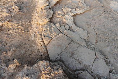 Bir kıyı manzarasında desenli kaya oluşumları.