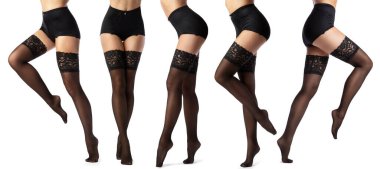  Beyaz Arkaplanda Siyah Dantelli Çoraplar Moda Koleksiyonu.