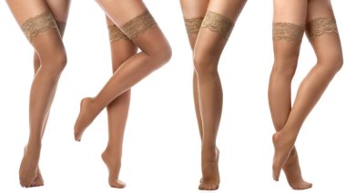 Beyaz Arkaplanda Zarif Dantelli Çoraplar Moda Koleksiyonu.