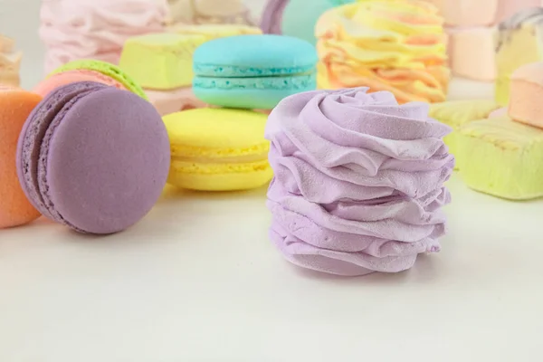 Divers Bonbons Macarons Guimauves Zéphyrs Desserts Colorés Faits Maison Pour — Photo