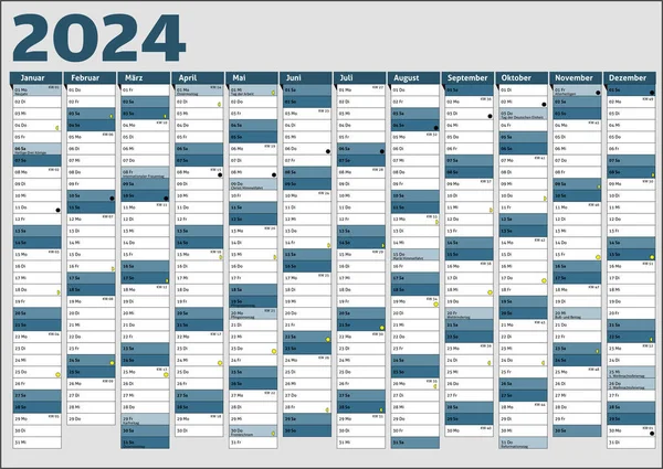 2024 Anno Layout Calendario Annuale Pianificatore Tasca Business — Vettoriale Stock
