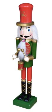 Isolated green nutcracker drummer side view clipart